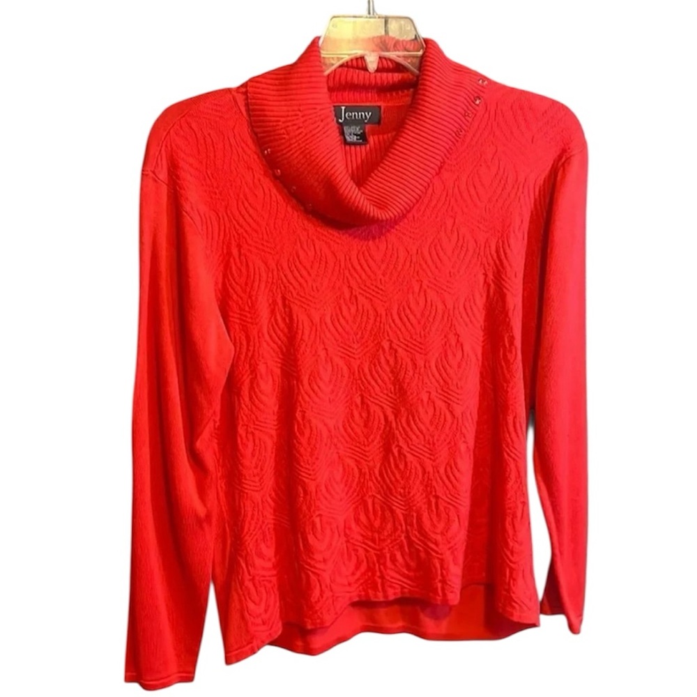 Red Coral Beaded Cowl Neck Sweater Brand Jenny Size Large